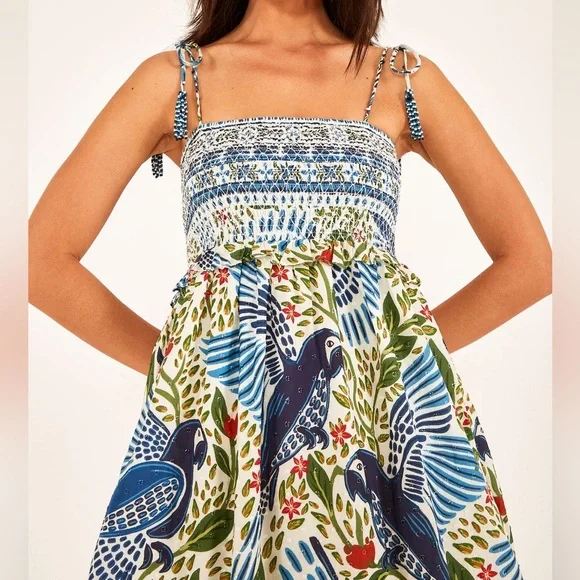 Off White Macaw Flight Smocked Maxi Dress FARM Rio - Picture 3 of 6